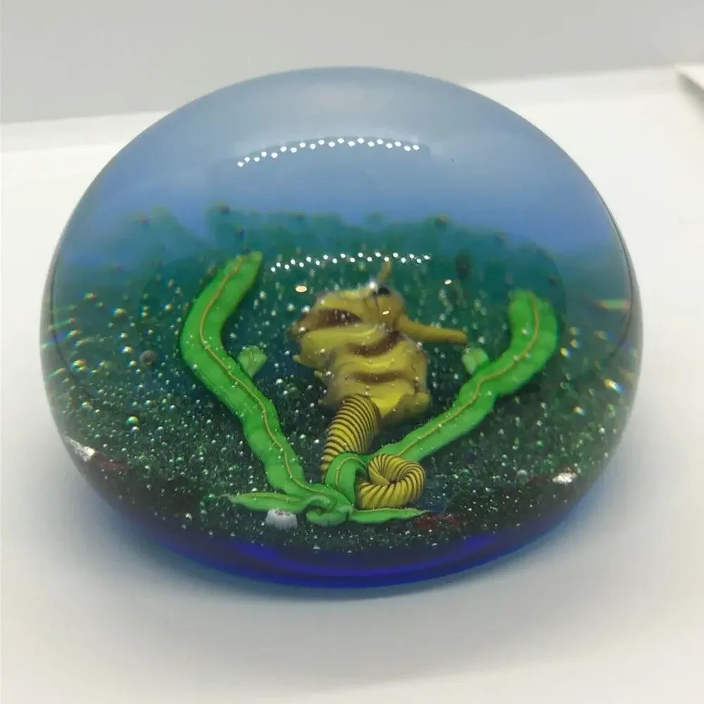 MINT Baccarat Paperweight Large 1975 Blue Seahorse Glass Crystal